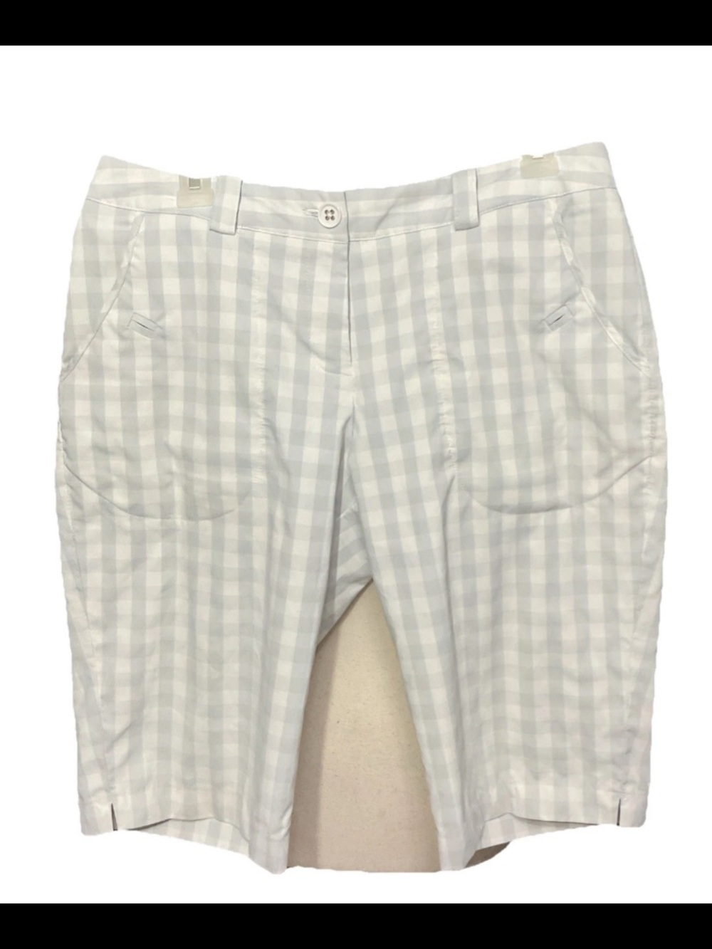 Nike Golf Tour Performance White Light Gray Gingham Bermuda Shorts Size 8